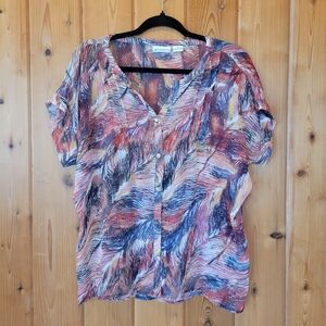 Liz Claiborne sheer feather print button up